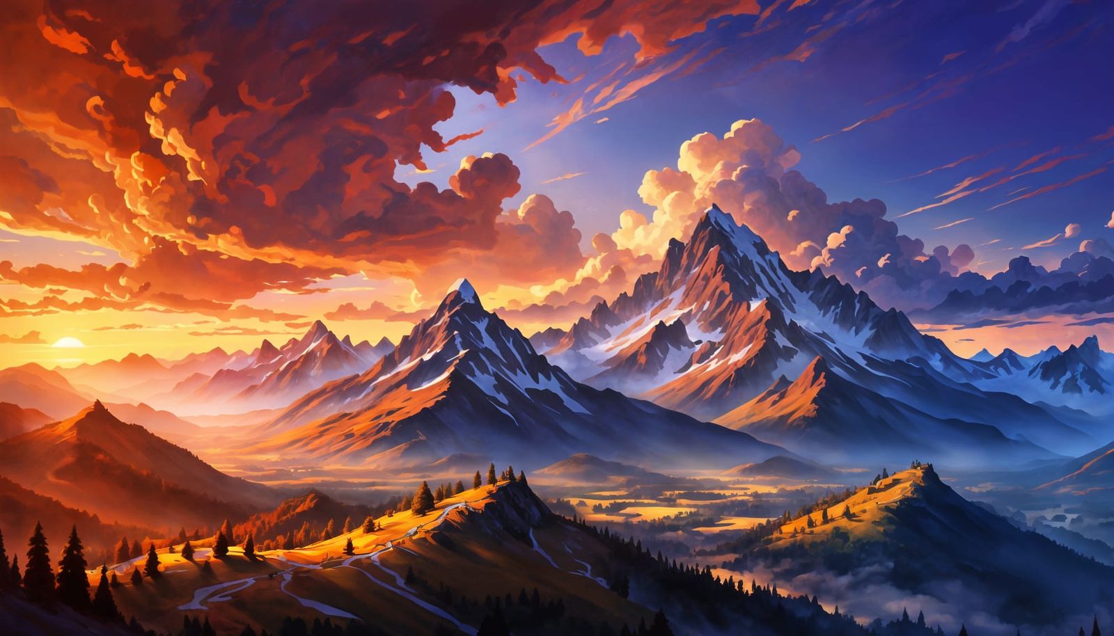 Dramatic Landscape Sunrise in Bierstadt Style