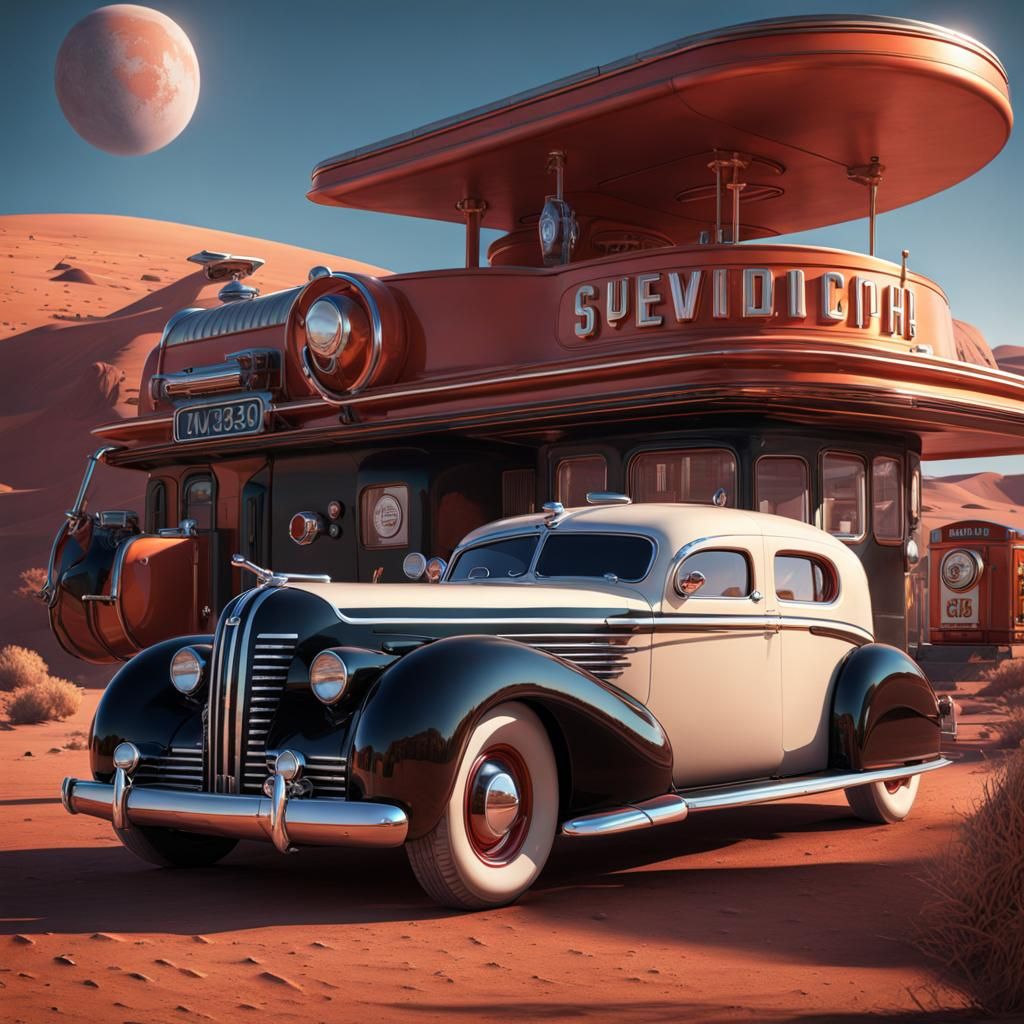 Art Deco Car on Mars: Matte Painting
