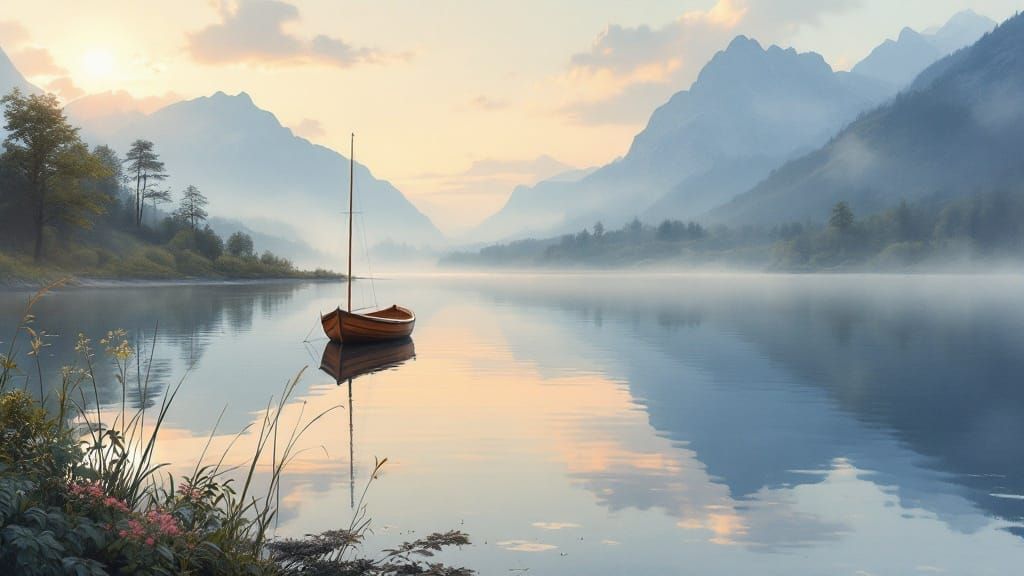 Impressionist Dreamscapes: Lakeside Serenity at Sunrise