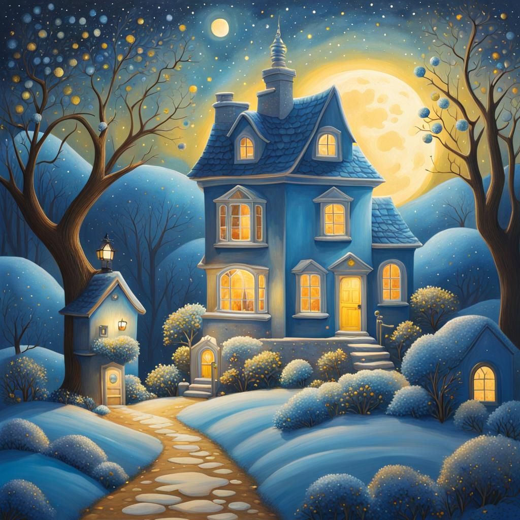 Harmonious Lunar Landscape in Art Brut Style