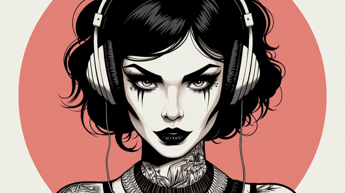 Ethereal Gothic Woman in Monochromatic Shadows