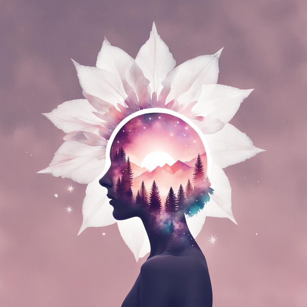 Celestial Double Exposure Floral Digital Artwork