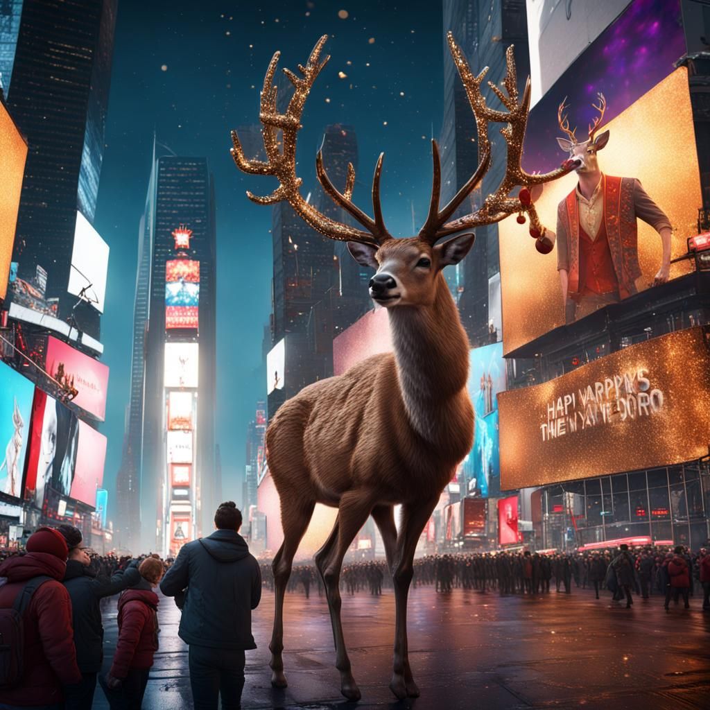 Deer Celebrates New Year's Eve in Times Square