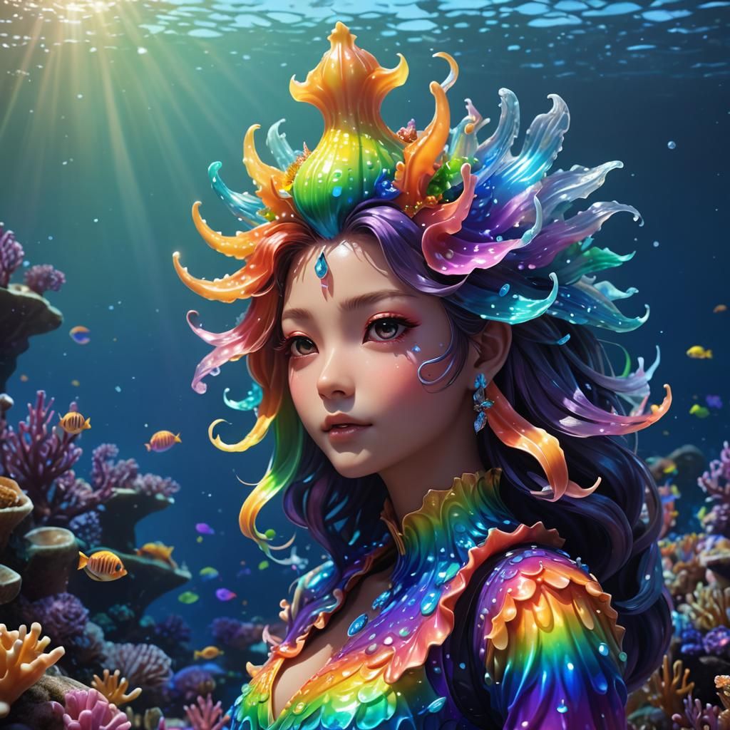 Whimsical 3D Anime Sea Slug on Vibrant Coral Reef