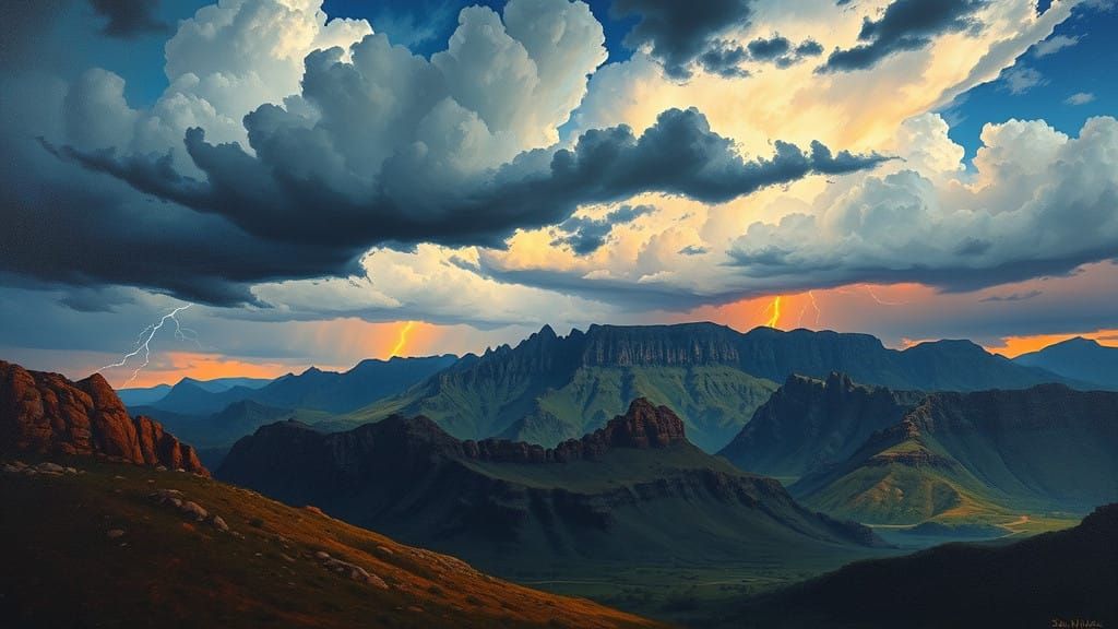 Thunderstorm over the Magaliesberg in Vibrant, Expressive St...