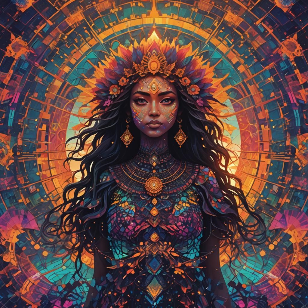 Goddess Silhouette with Psychedelic Sunset Coast