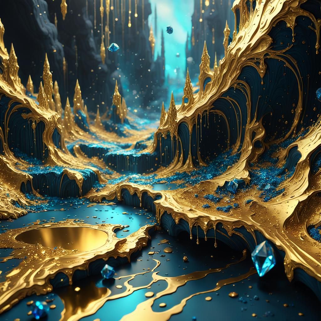 Gold Crystal Splatter Pattern in Detailed Matte Painting