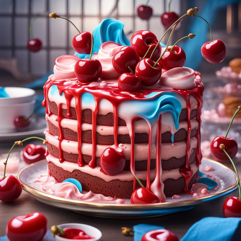 Realistic Cherry Cream Cake Food Photography