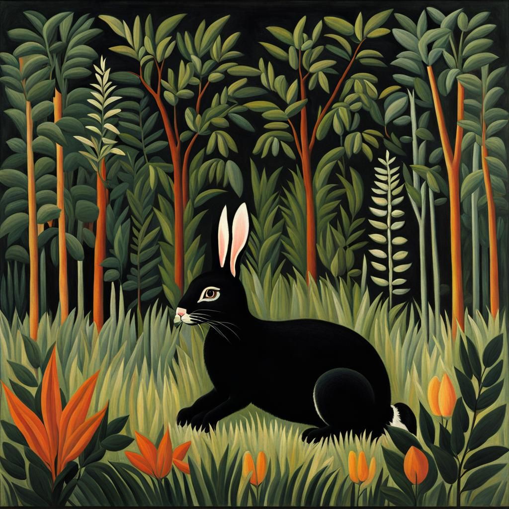 Rabbit in Naive Art Style