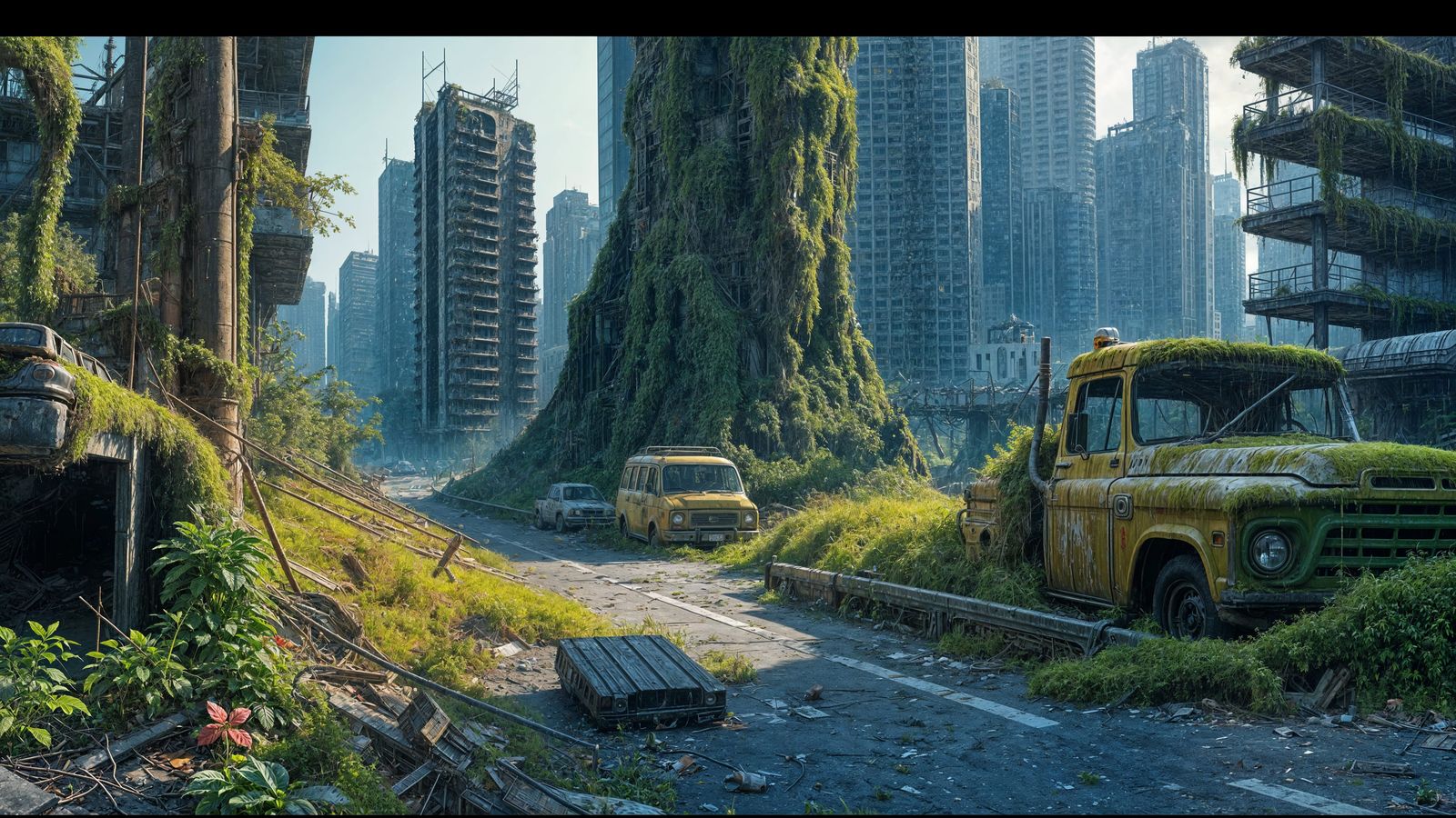 Post Apocalyptic City Reborn in Vines and Decay