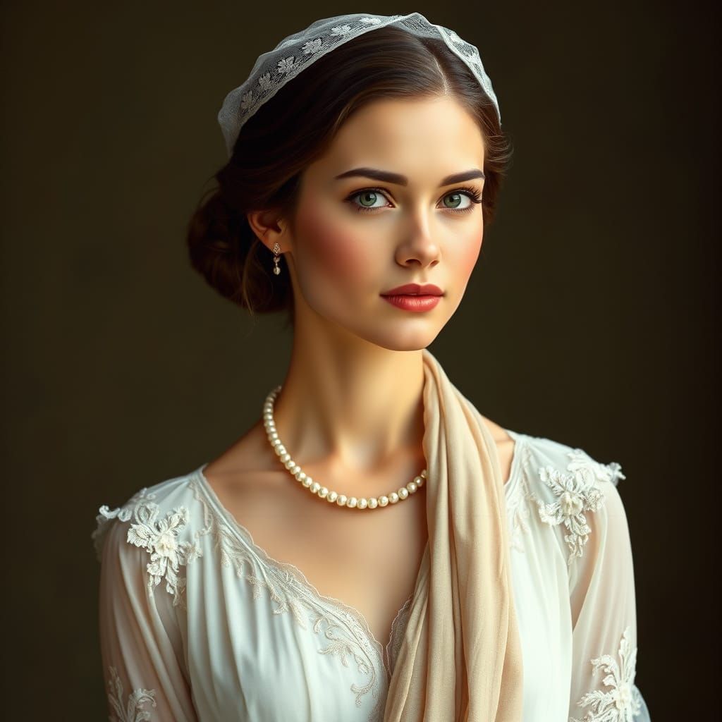 Elegant Woman in Pre-Raphaelite Style