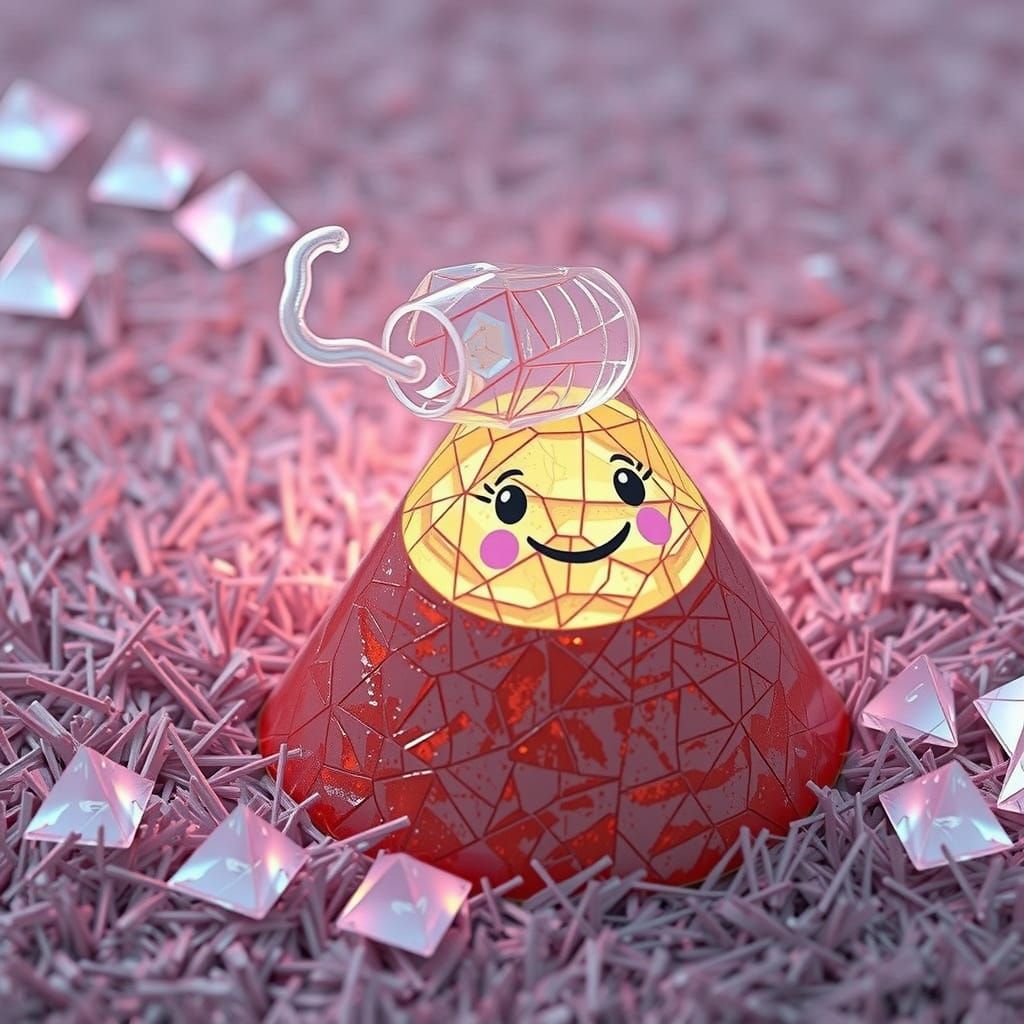 Shiny Translucent Pyramid Vomiting Smaller Pyramids in Grass