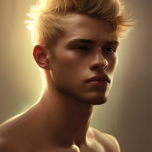 Handsome Blonde Teen Portrait in Hyperdetailed Style