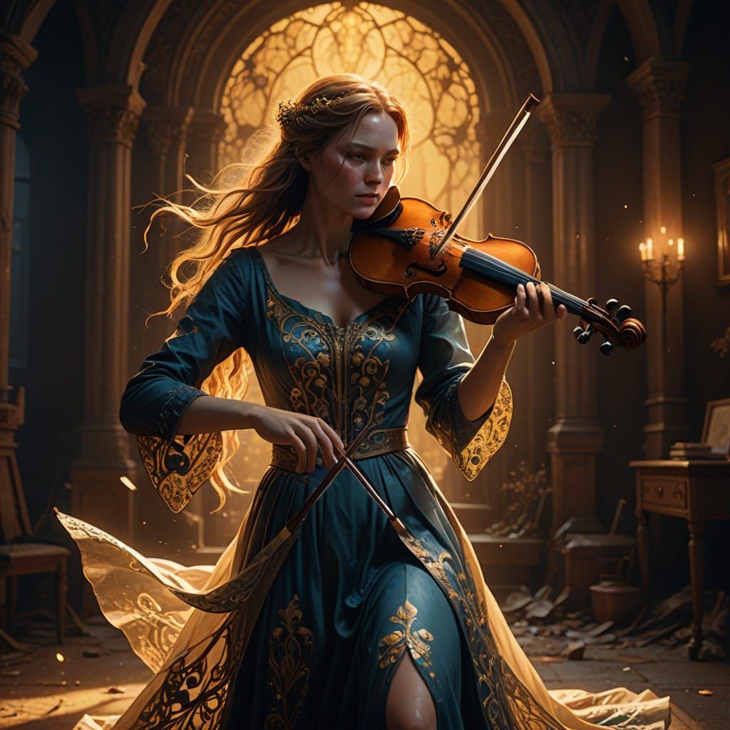 Woman Lost in Violin's Emotive Expression