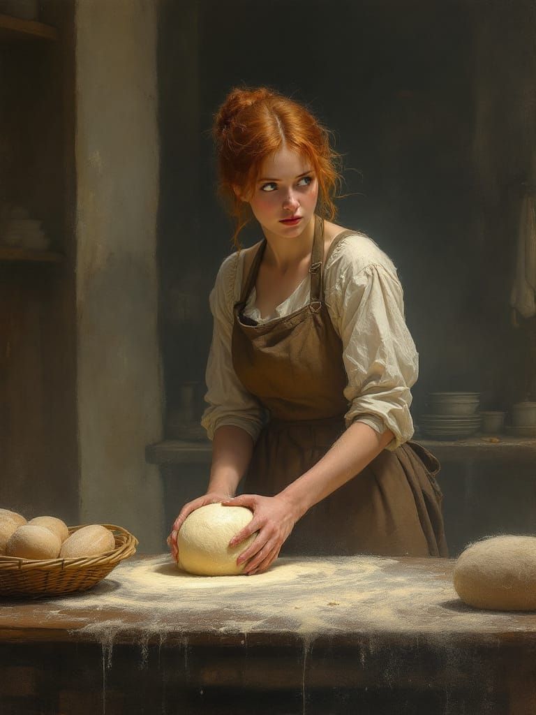 Redhead Baker in Warm Light, Symbolist Atmosphere