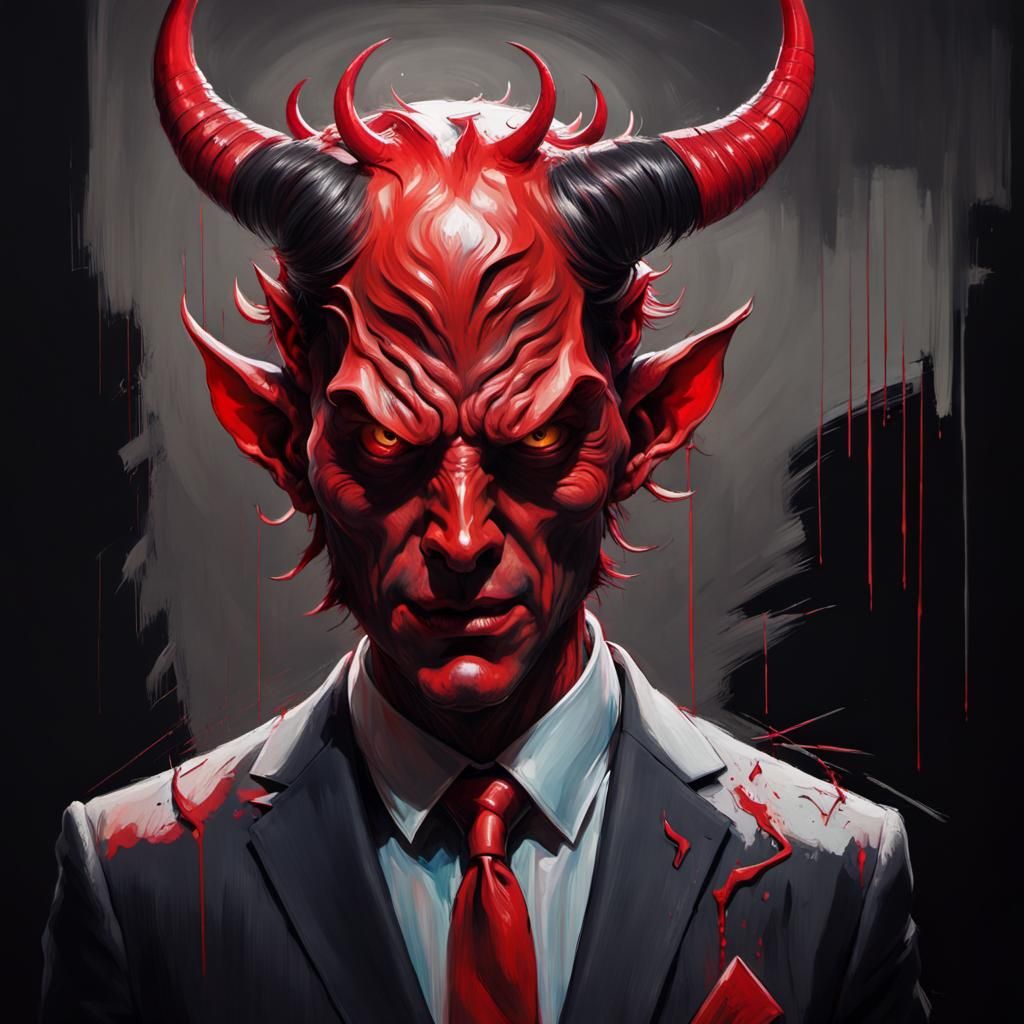 Glitched Devil in Dark Room, Hyperrealistic Art