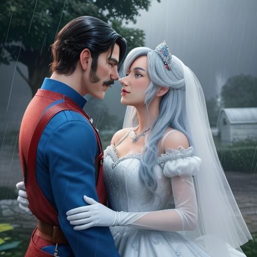 Super Mario and Princess Peach Kiss in Rain