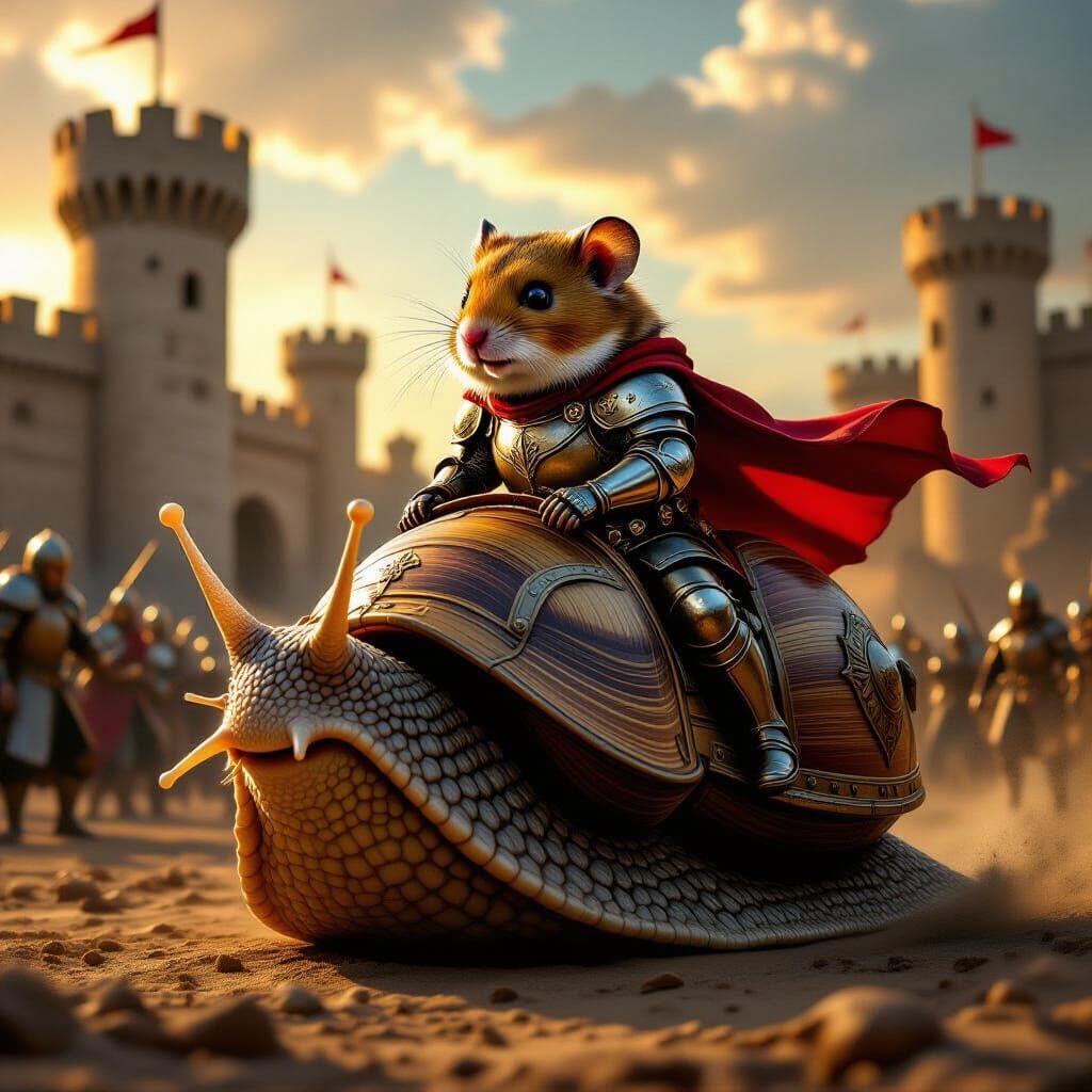 Hamster Knight Rides War Snail into Battle