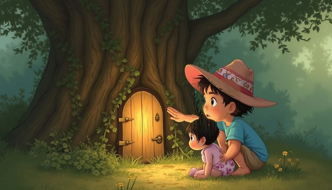 Enchanted Glowing Doorway Hidden in Ancient Tree