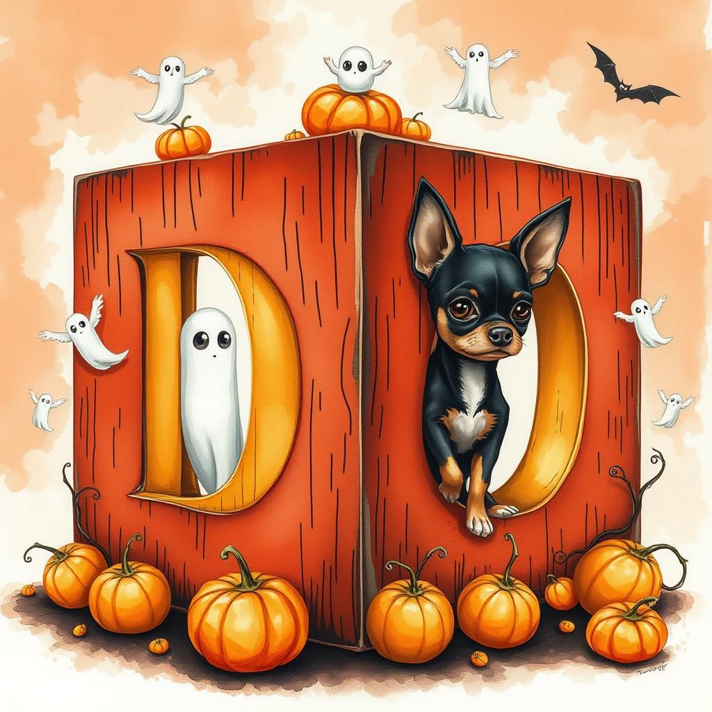 Halloween Cube with Ghosts and Letter D