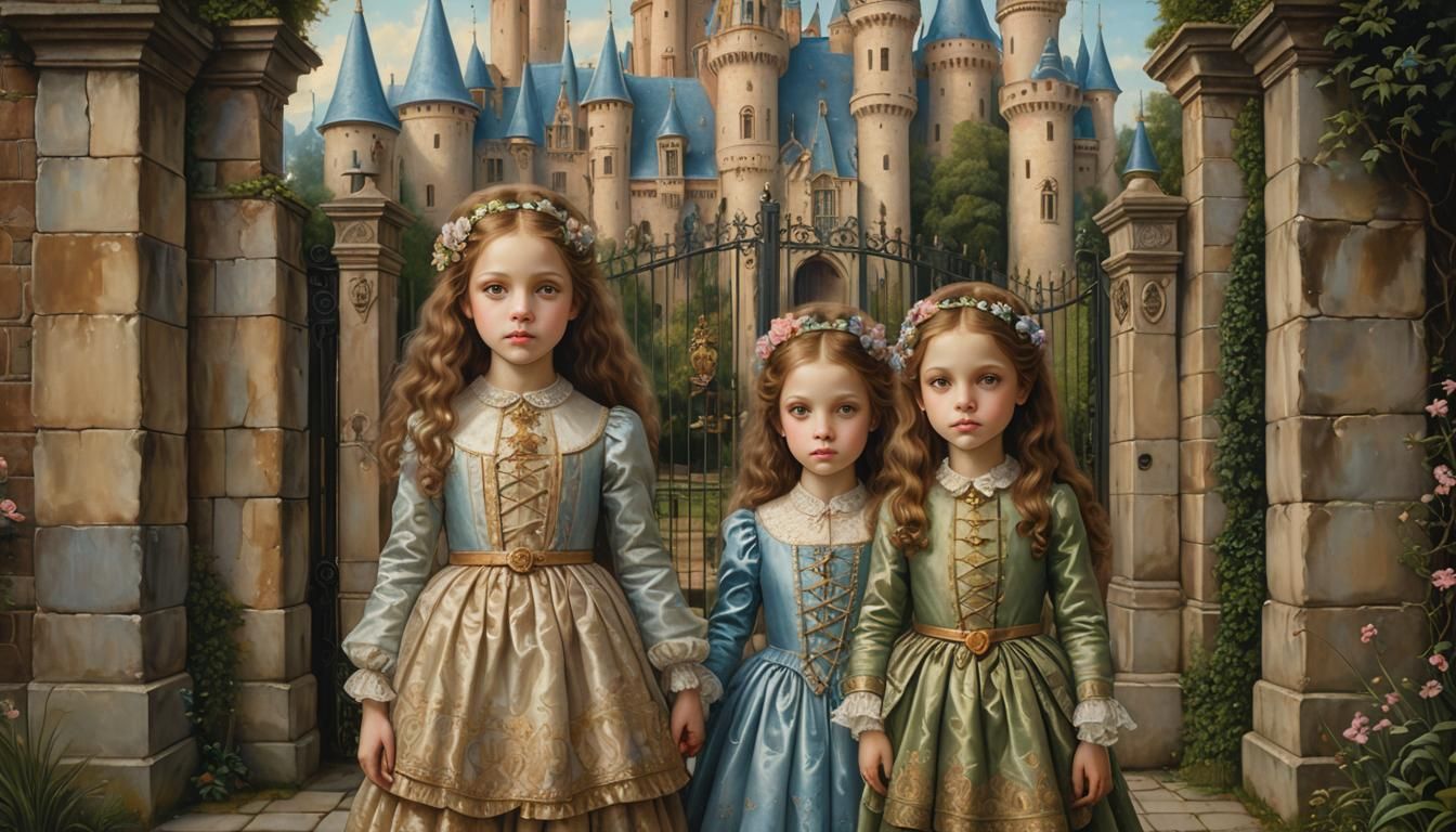 Enchanting Girls at Castle Gate: A Digital Painting