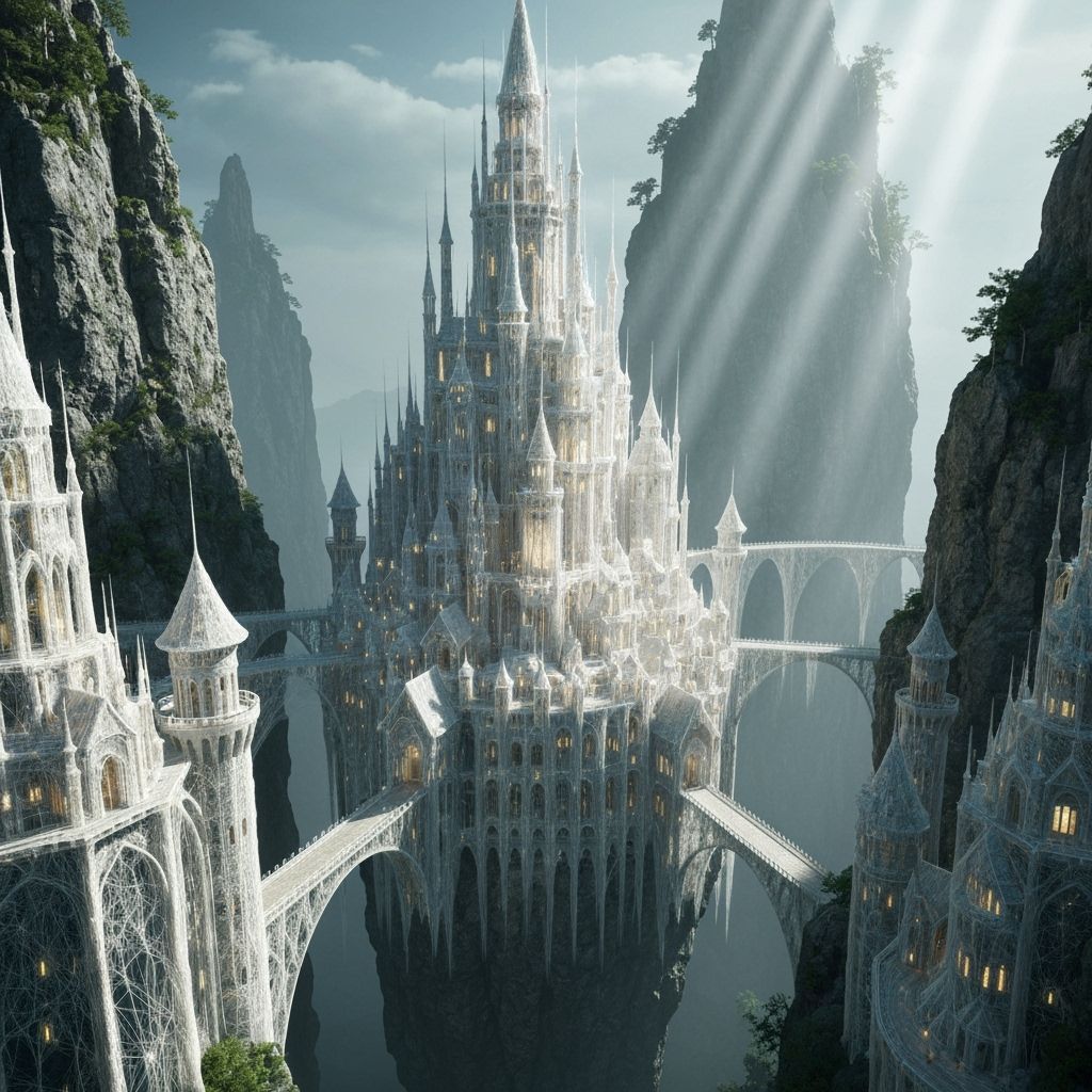 Enormous Spider Web Castle City Between Cliffs