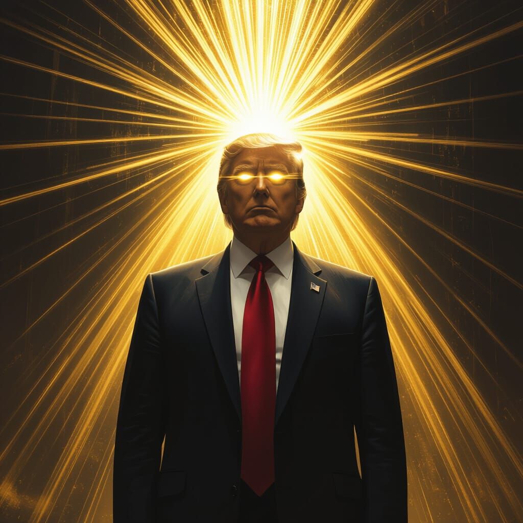 Surreal Portrait of Donald Trump with Golden Eye Beams