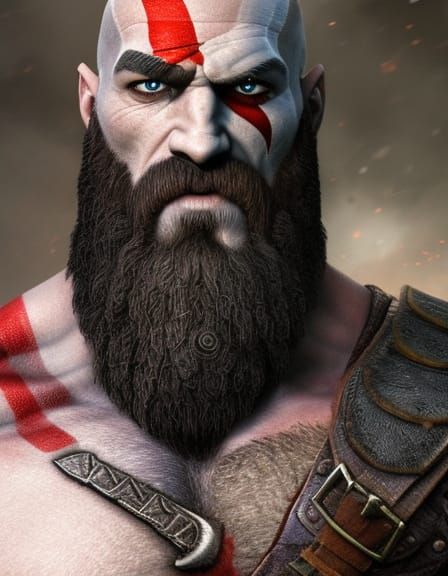Kratos Pixel Art Portrait in Pointillism Style