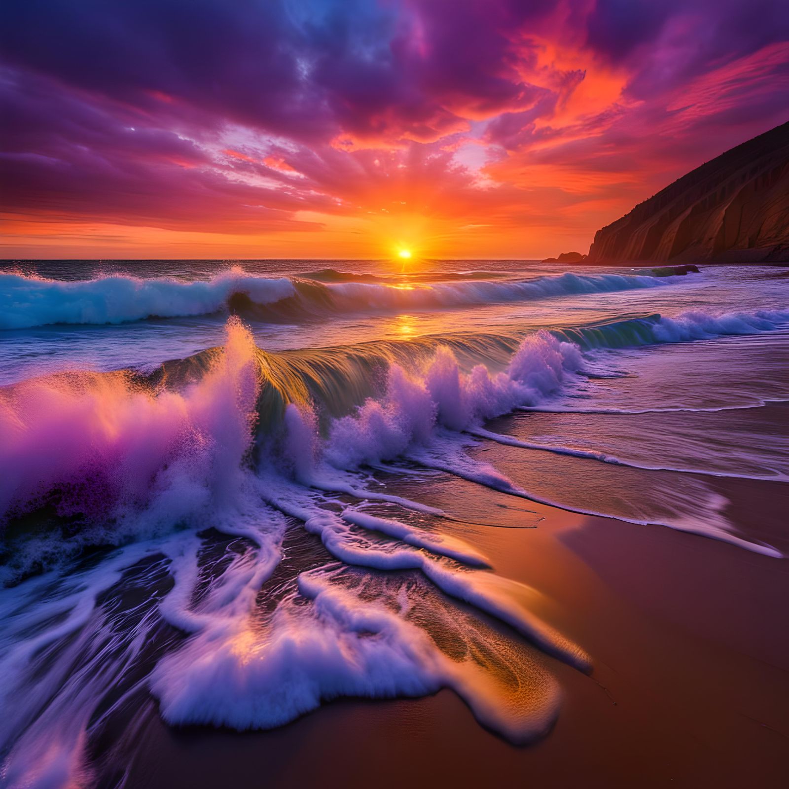 Dramatic Beach Sunset with Radiant Light