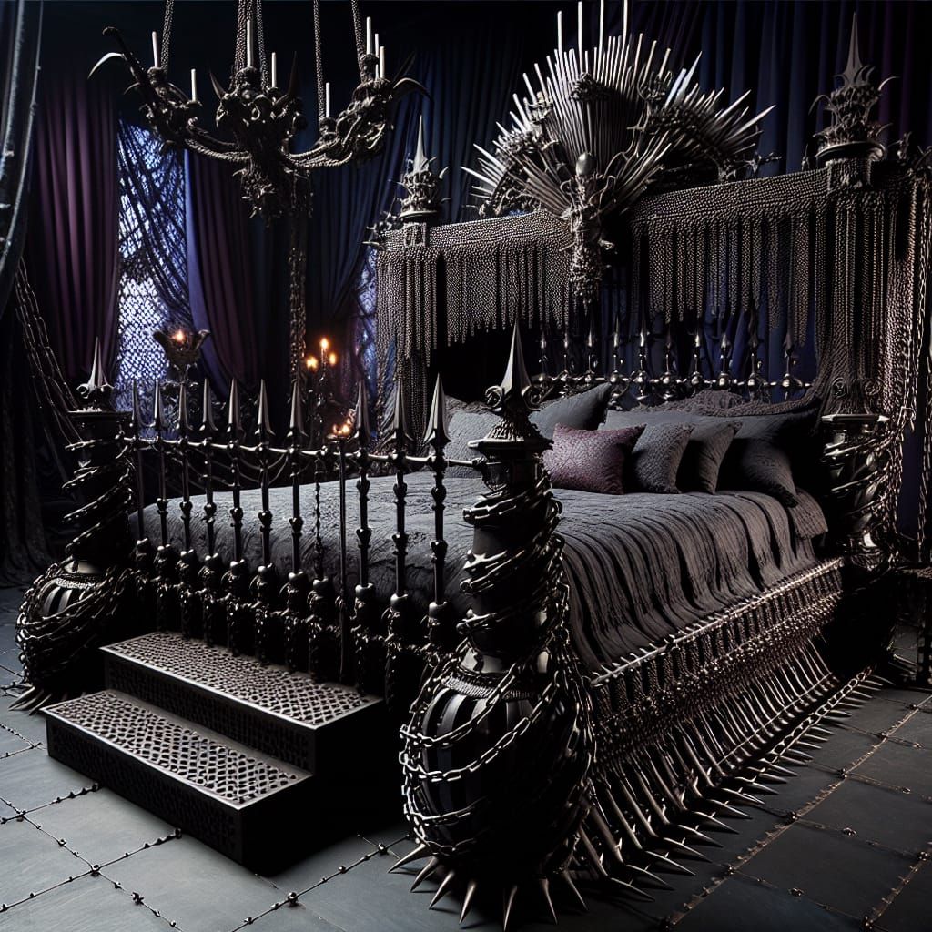 Gothic Bedroom with Spiked Bed and Iron Chains