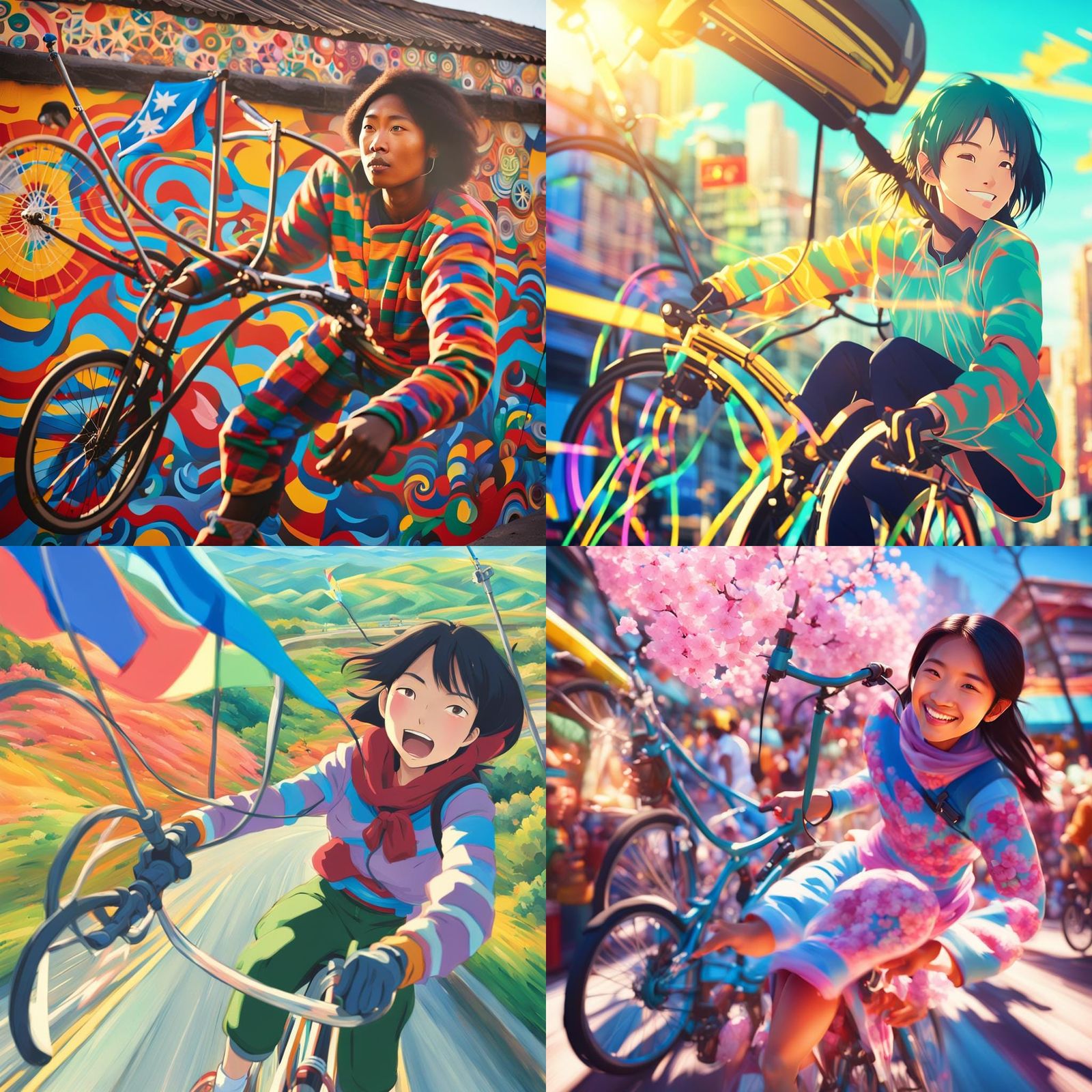 Joyful Asian Cyclist: Playful and Confident
