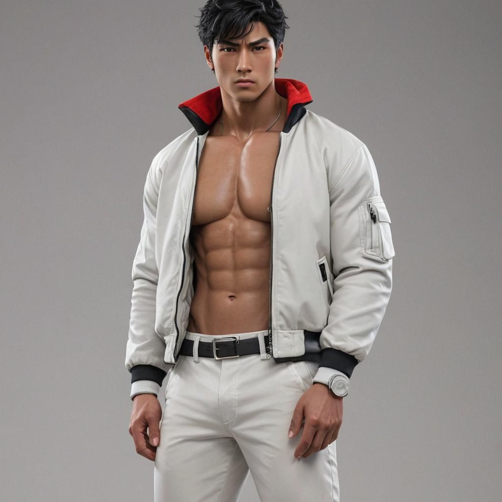 Muscular Man in Flight Jacket: 3D Anime Art