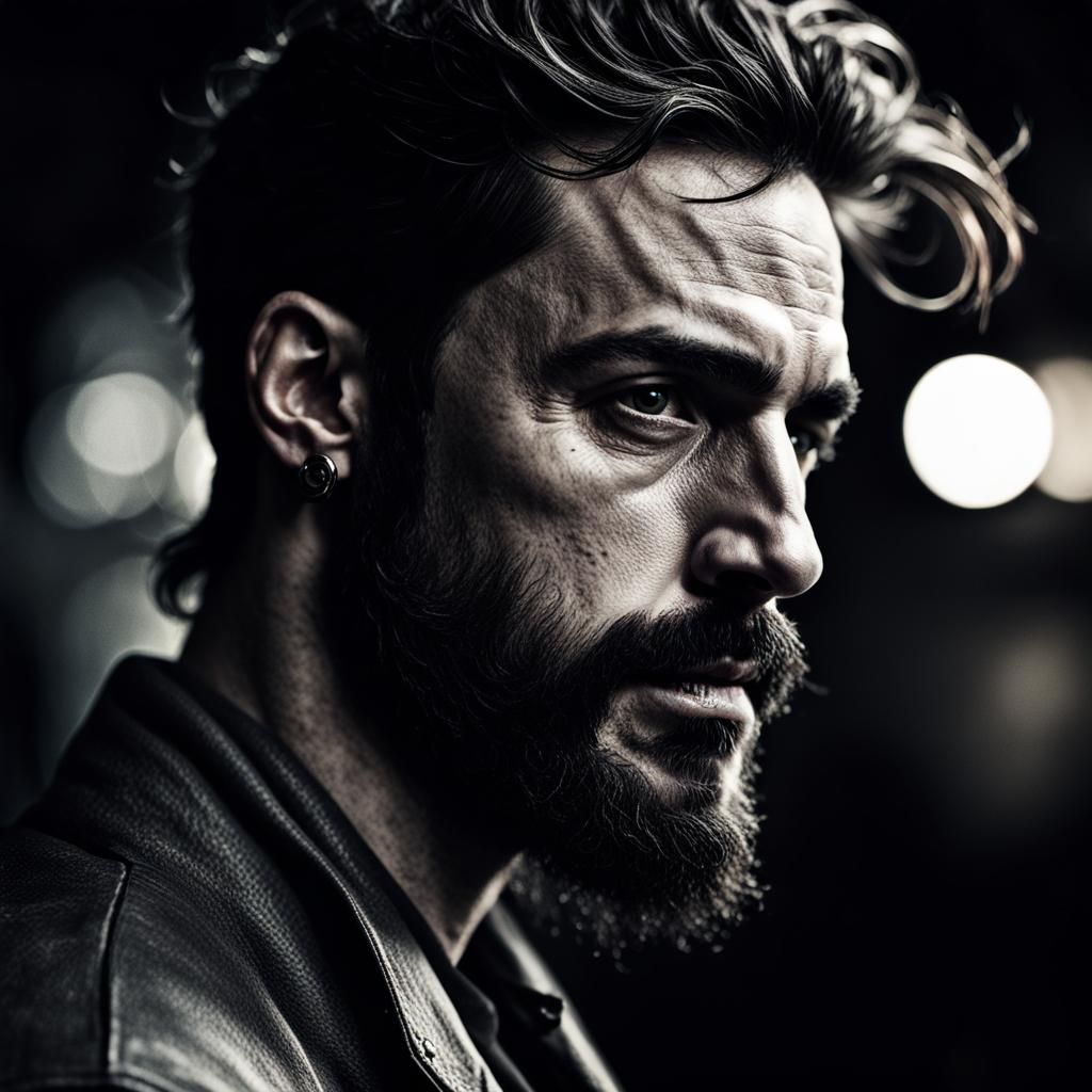 Striking Close-Up Portrait of Handsome Bearded Man