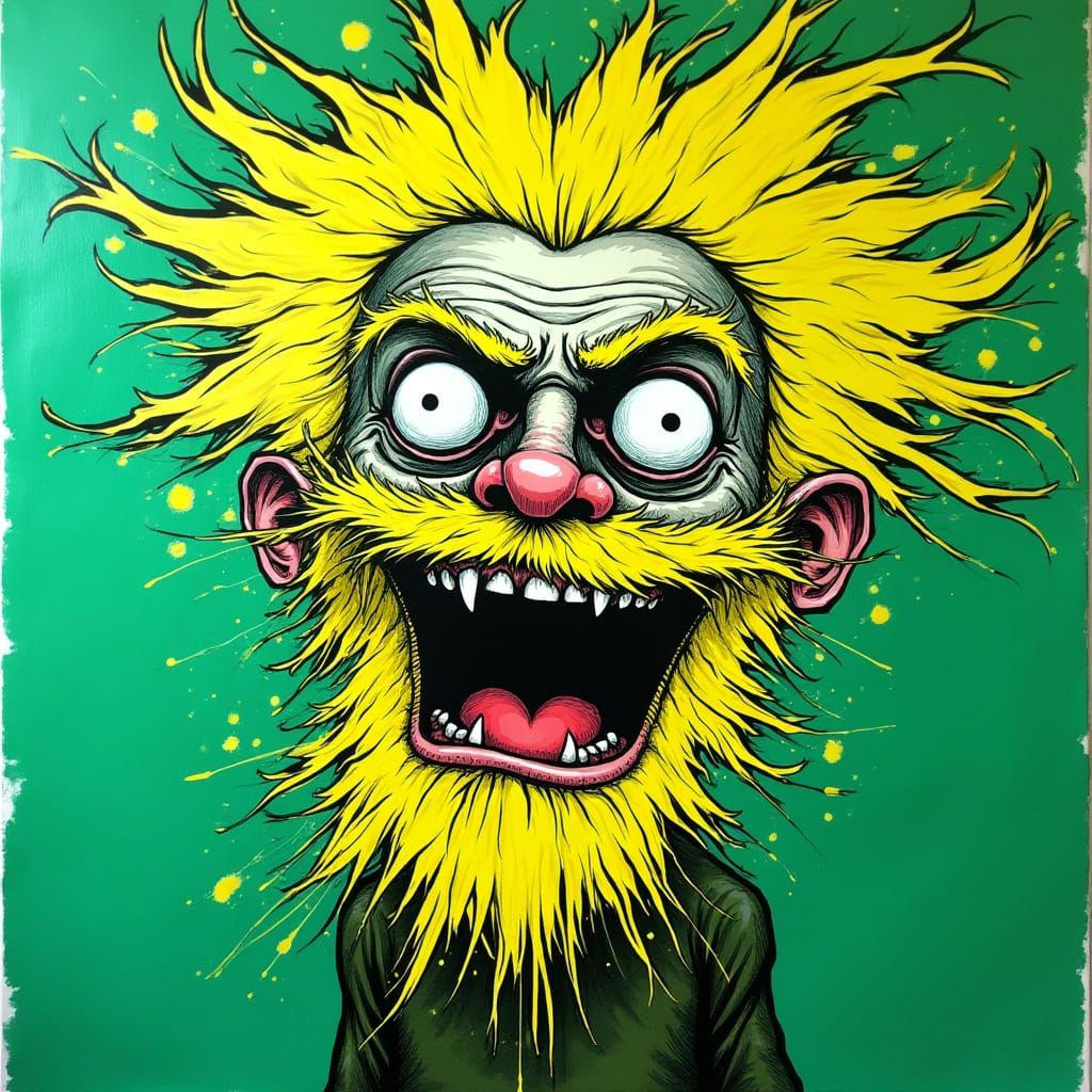 Frenetic Cartoon Man in Neon Abstract Expressionism