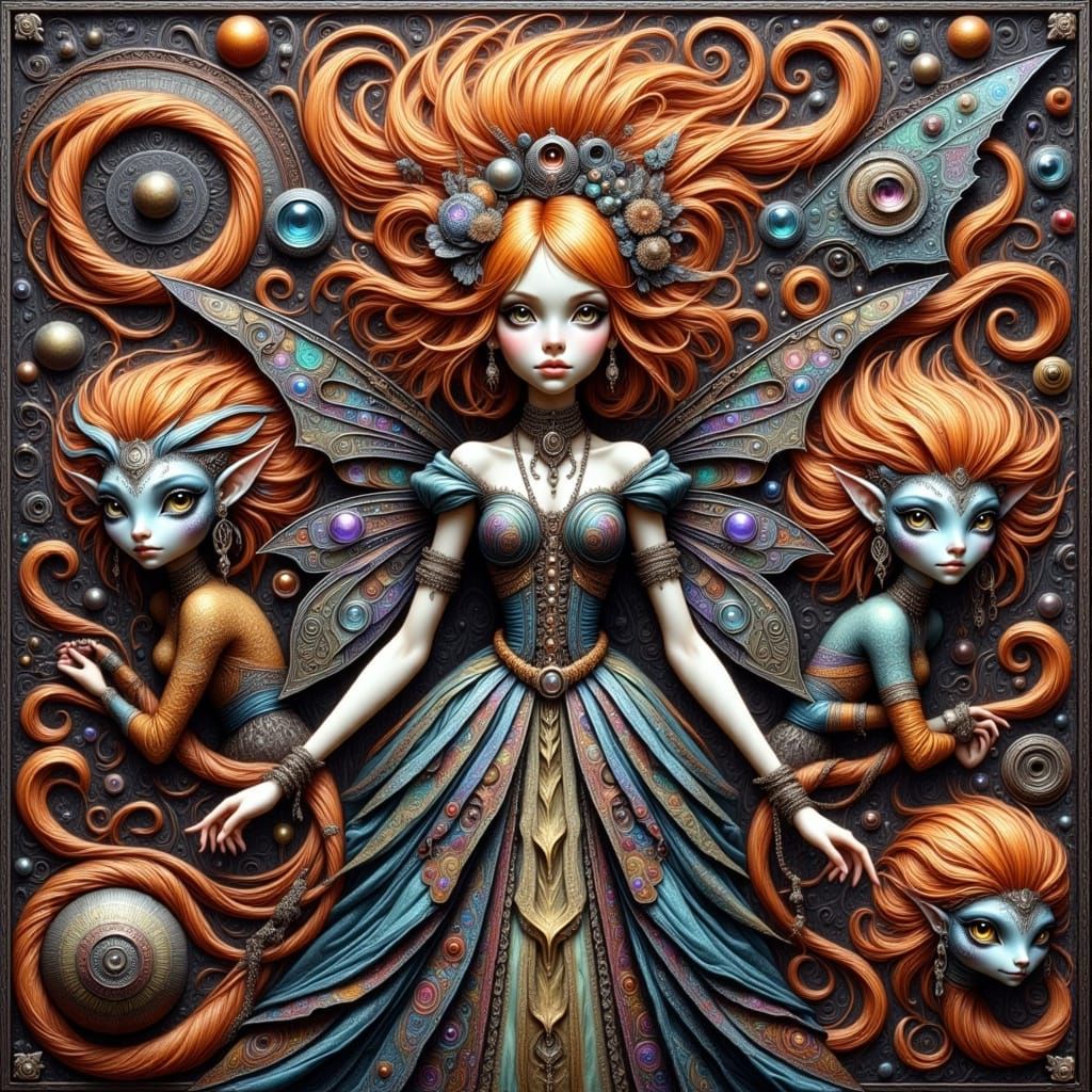 <lora:Sharr:0.7>whimsical Cyborg queen and familiars <lora:P...