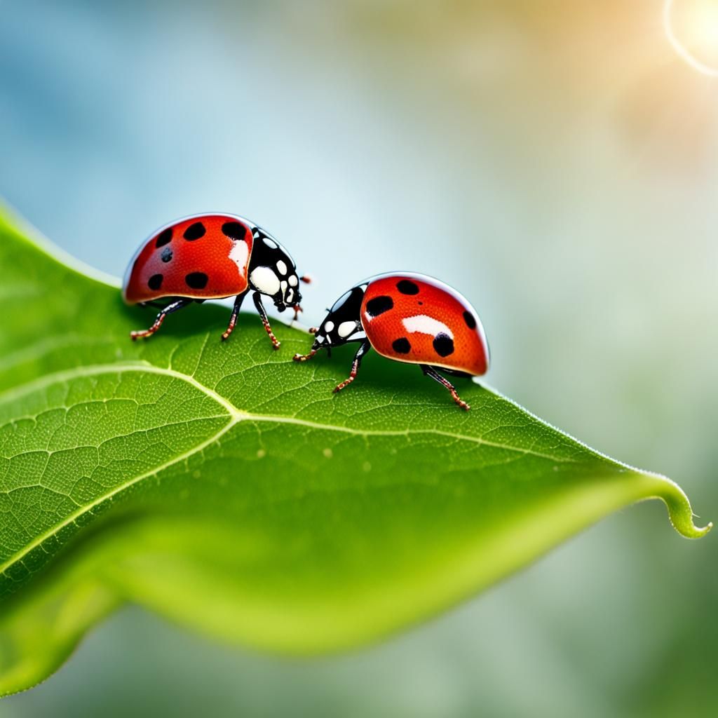 Ladybugs Resting on Leaf in Afternoon Sunlight