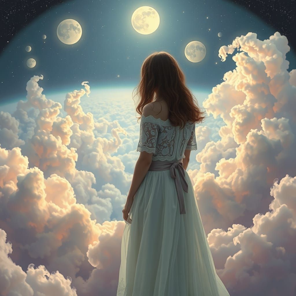 Ethereal Woman in Mystical Realm: Surrealist Dreamscape