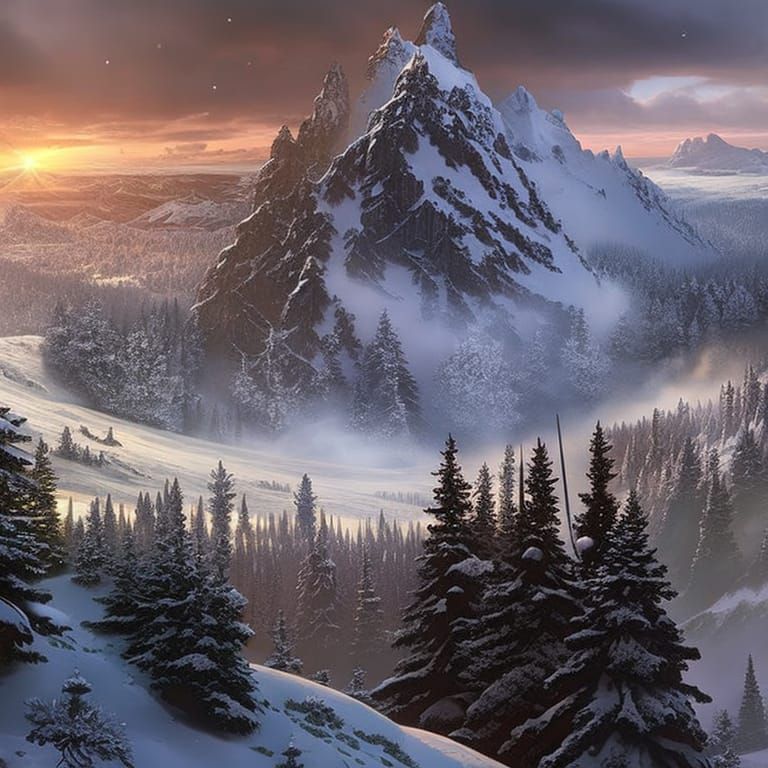 Eternal Love in Swirling Snowflakes: Detailed Matte Painting