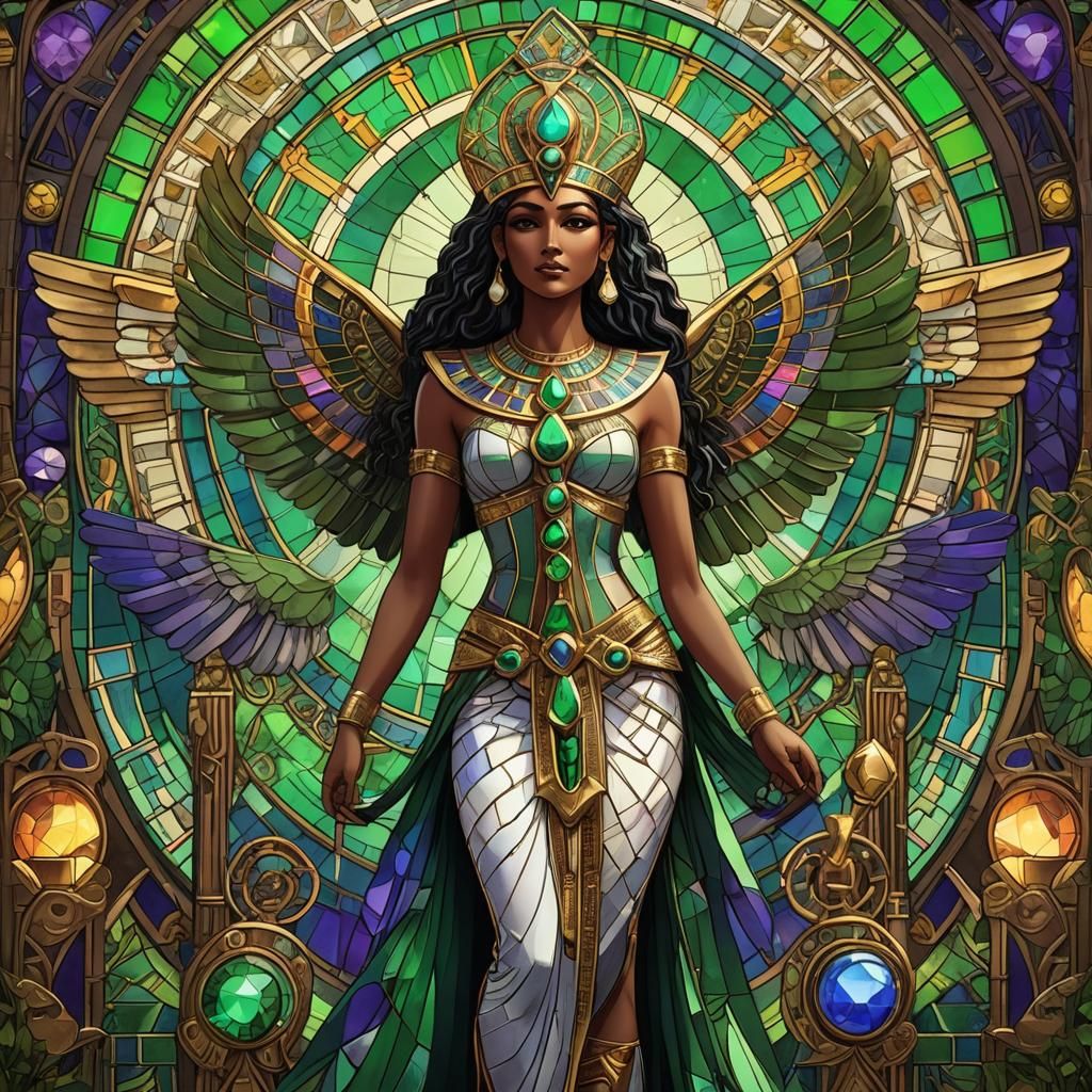 Art Nouveau Egyptian Goddess with Stained Glass Effect