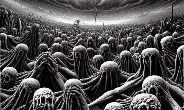 Disturbing Zombie Hoard in Dark Horror Style