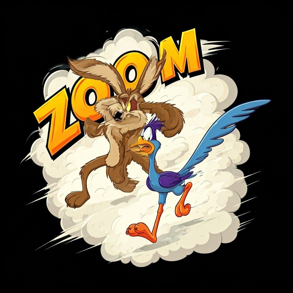 Coyote and Road Runner Chase in Looney Tunes Style
