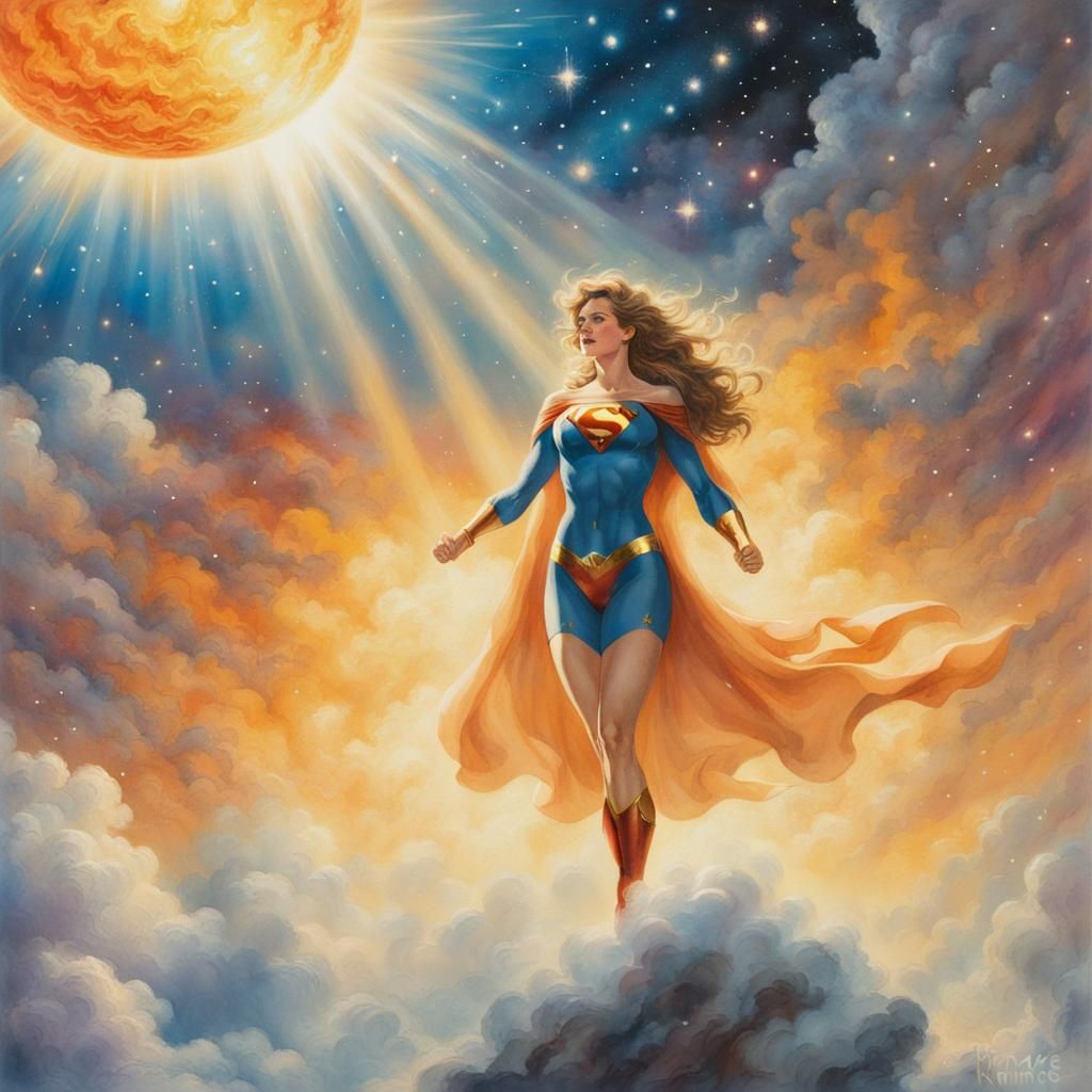 Superheroine Channels Solar Power in Watercolor Universe