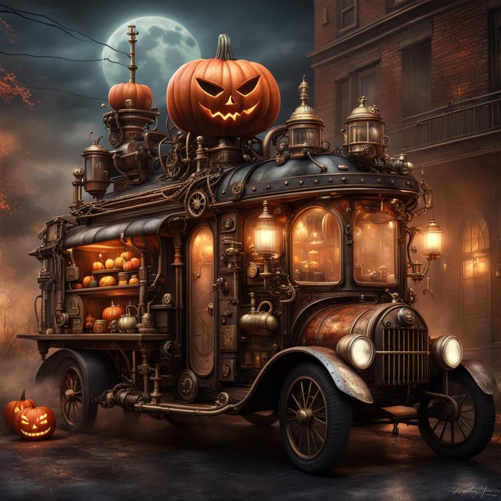 Steampunk Halloween Treat Truck with Aetherpunk Elements