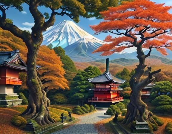 Epic Japanese Landscape Masterpiece with Mount Fuji