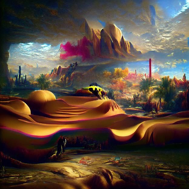 Psychedelic Desert Landscape in Hyperrealism Style