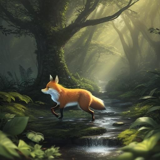 Vibrant 3D Anime Fox Chases Bunny in Lush Forest