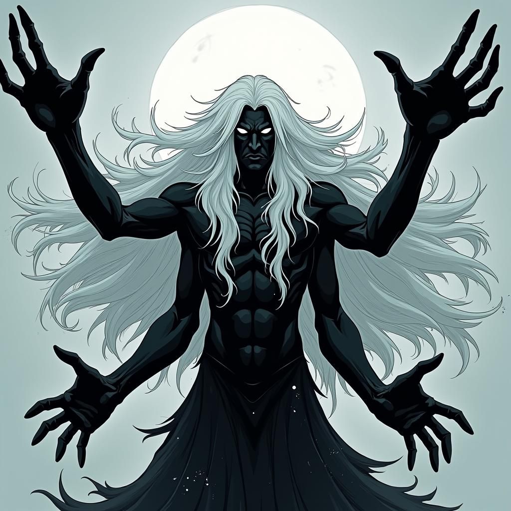 Anime God of Chaos with White Hair and Black Eyes