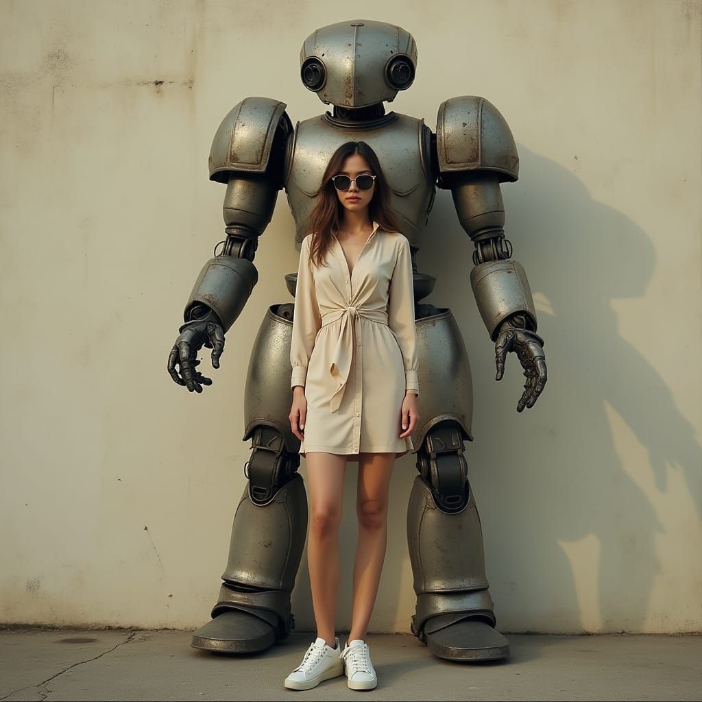 Woman with Robot in Cinematic Editorial Style