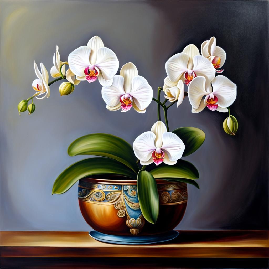 Exquisite Phalaenopsis Orchid in Elegant Oil Paint