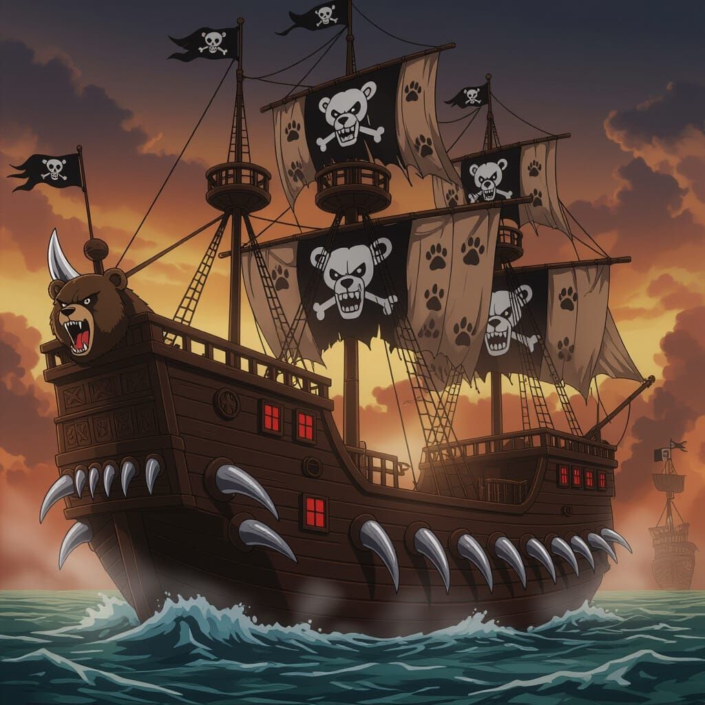 Ominous Bear Pirate Ship in One Piece Anime Style